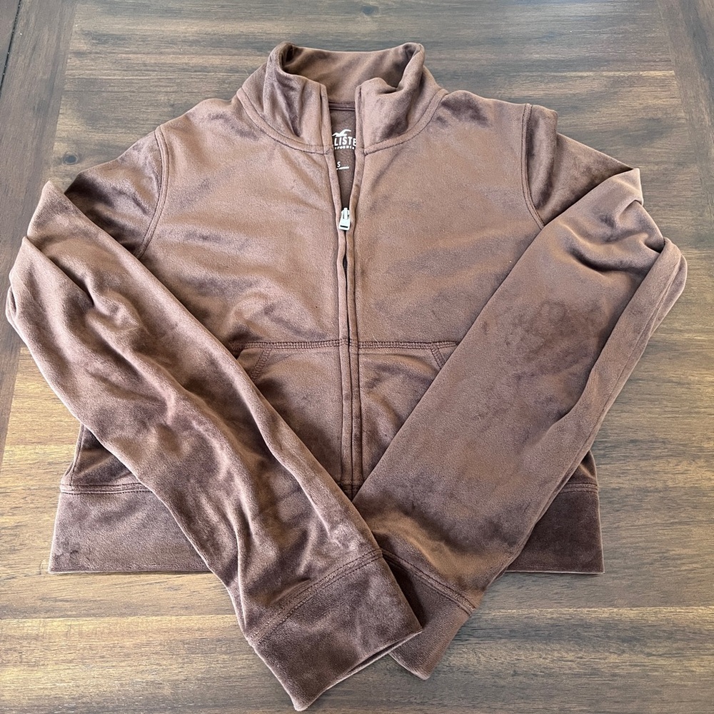 Hollister Brown Zip-Up Velvet-Look Jacket